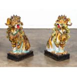 PAIR, ITALIAN MAJOLICA GLAZED GUARDIAN LIONS