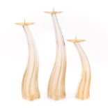 SET, 3 E. FERRO MURANO ART GLASS CANDLESTICKS