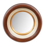 WOOD PORTHOLE STYLE MIRROR, WHITE & GILT INTERIOR