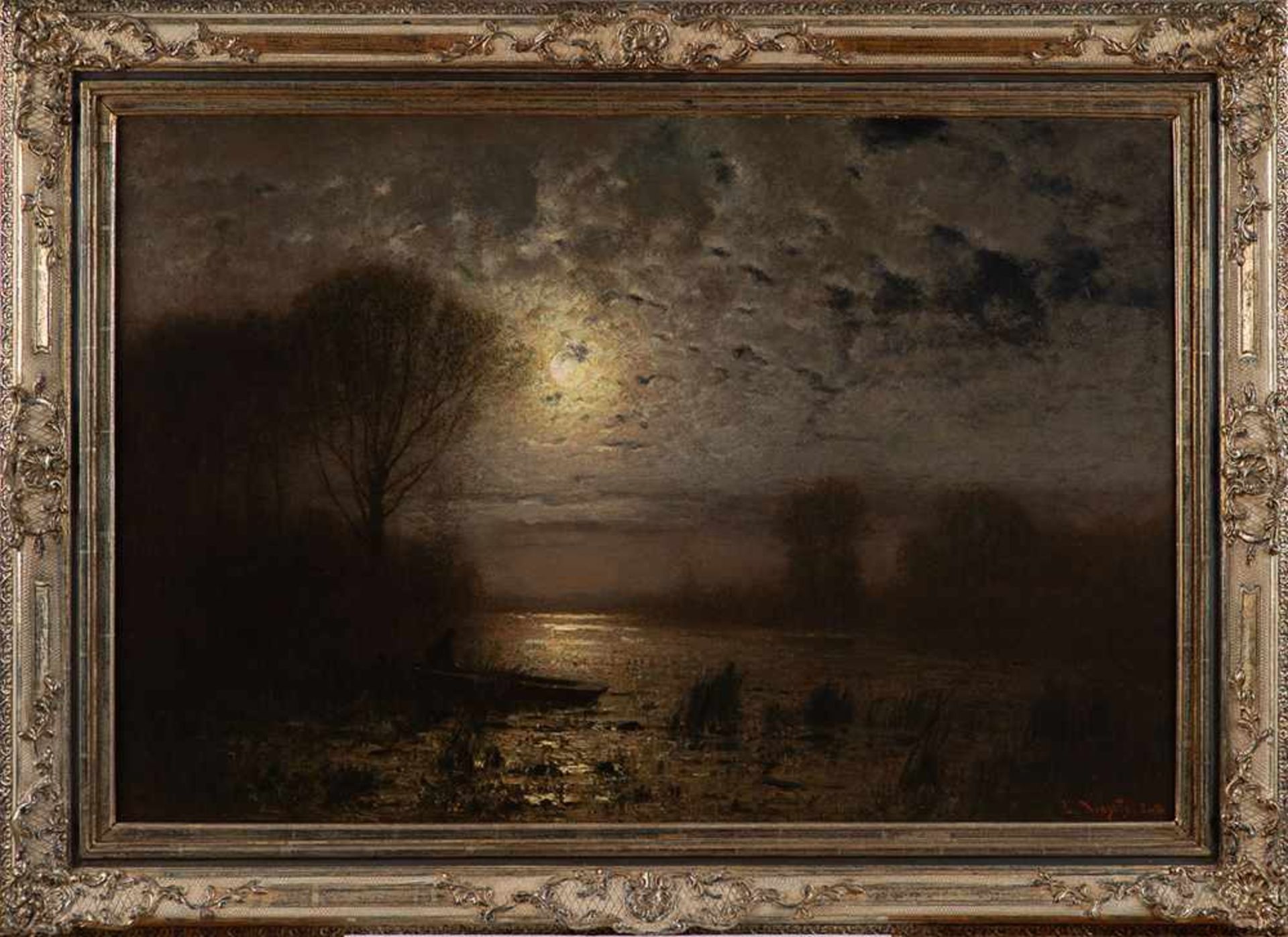 Louis Douzette (1834 Tribsees – 1924 Barth)Barther Bodden bei Nacht.Öl auf Leinw - Image 2 of 3