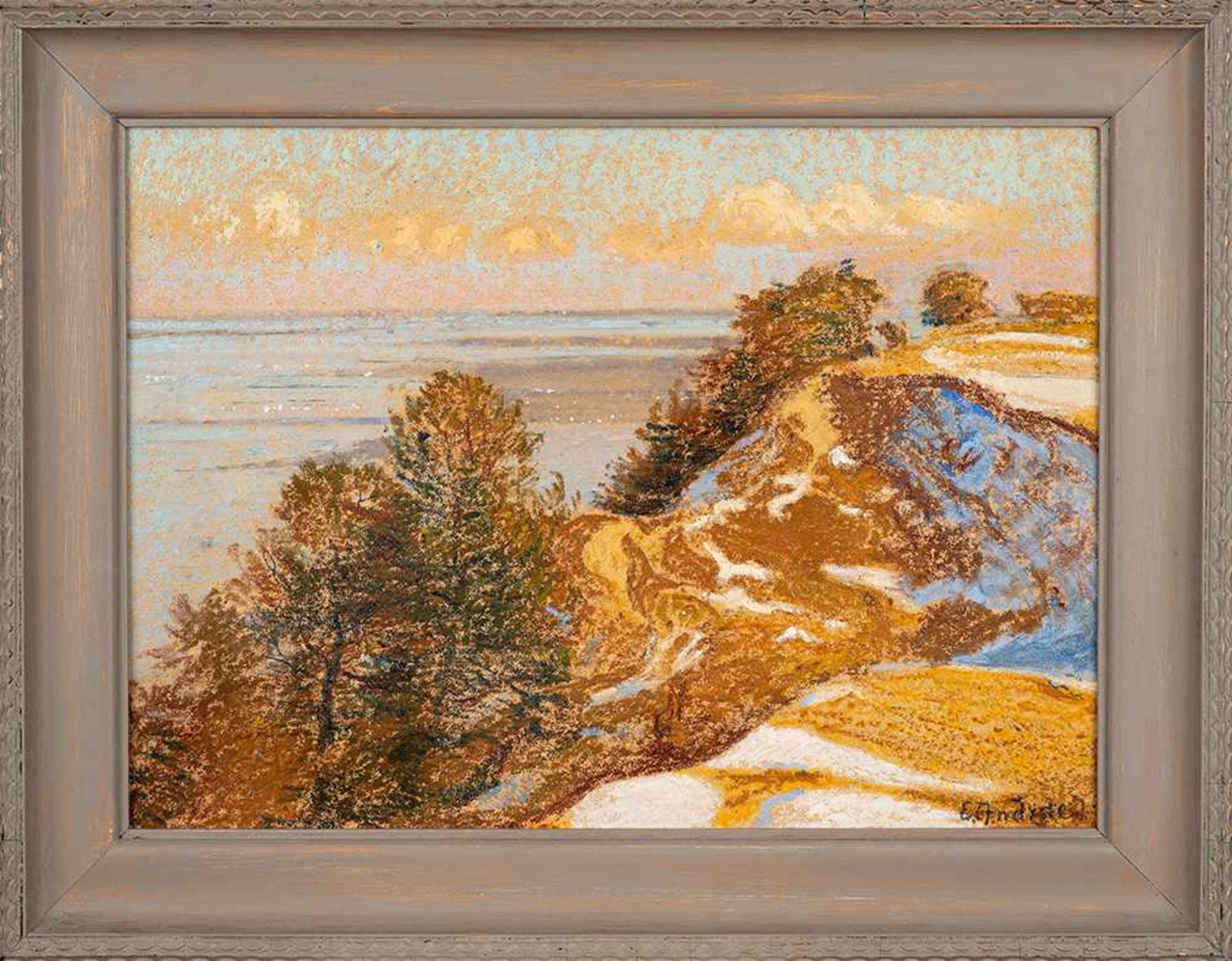 Elisabeth Andrae (1876 Leipzig – 1945 Dresden)Steilküste im Winter.Öl auf Hartf - Bild 2 aus 3