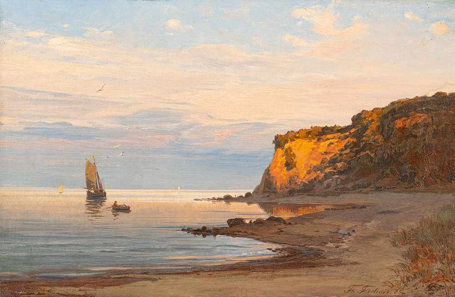 Fritz Fechner (1838 – Berlin – 1928)Abend an der Ostsee (Rügen).Öl auf Leinwa