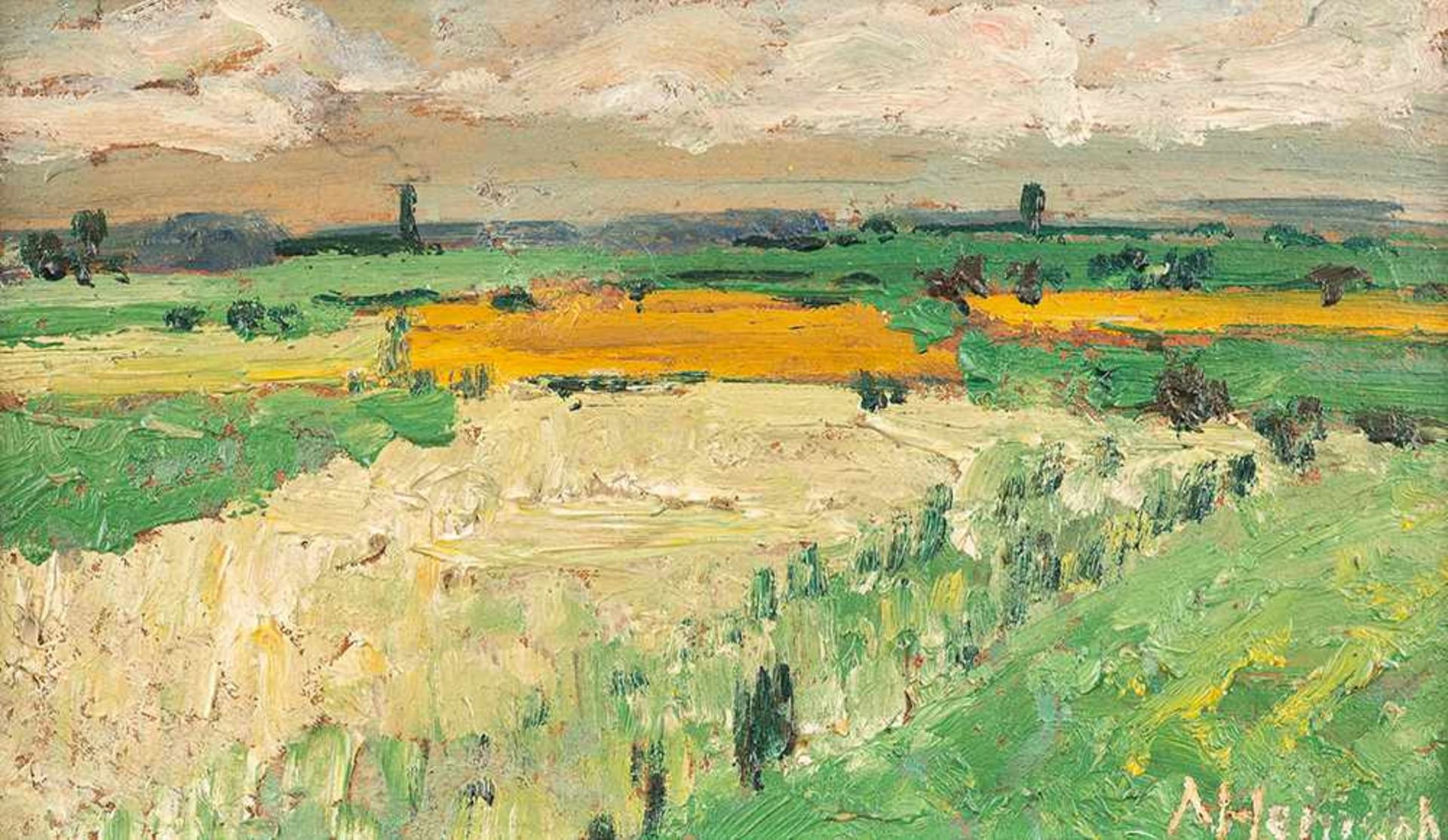 Alfred Heinsohn (1875 – Hamburg – 1927)Weites Land mit dunkelgelbem Feld.Öl au