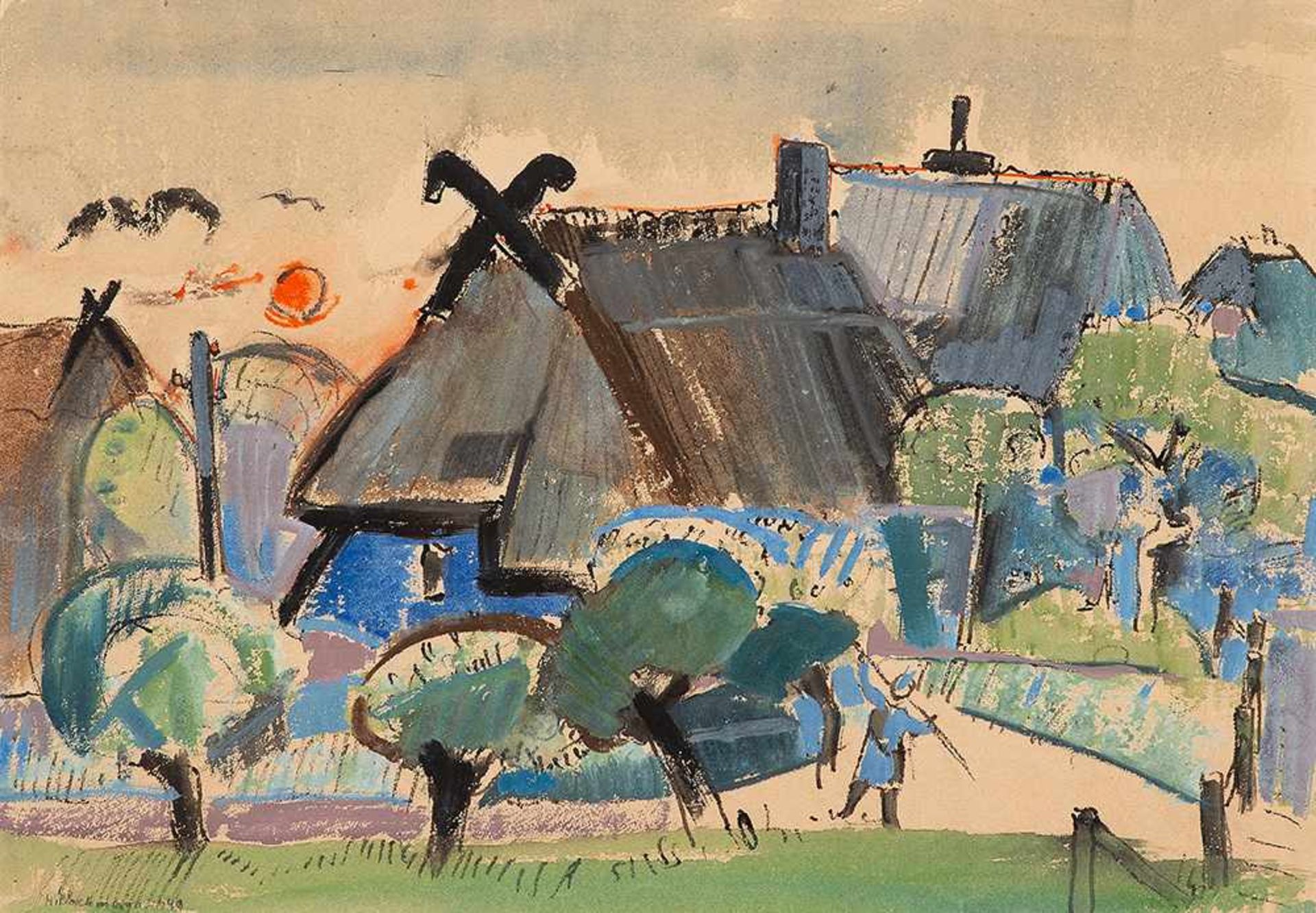 Hermann Bachmann (1922 Halle – 1995 Karlsruhe)Althagen, Ostsee.Aquarell auf Bütt