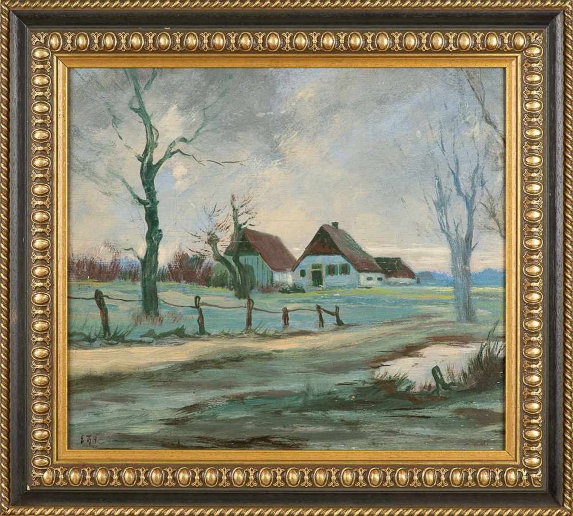 Erich Theodor Holtz (1885 Storkow – 1956 Wustrow)Gehöft in Wieck Darß.Öl auf M - Bild 2 aus 3