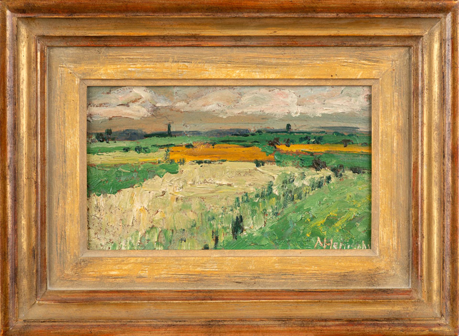 Alfred Heinsohn (1875 – Hamburg – 1927)Weites Land mit dunkelgelbem Feld.Öl au - Bild 2 aus 2