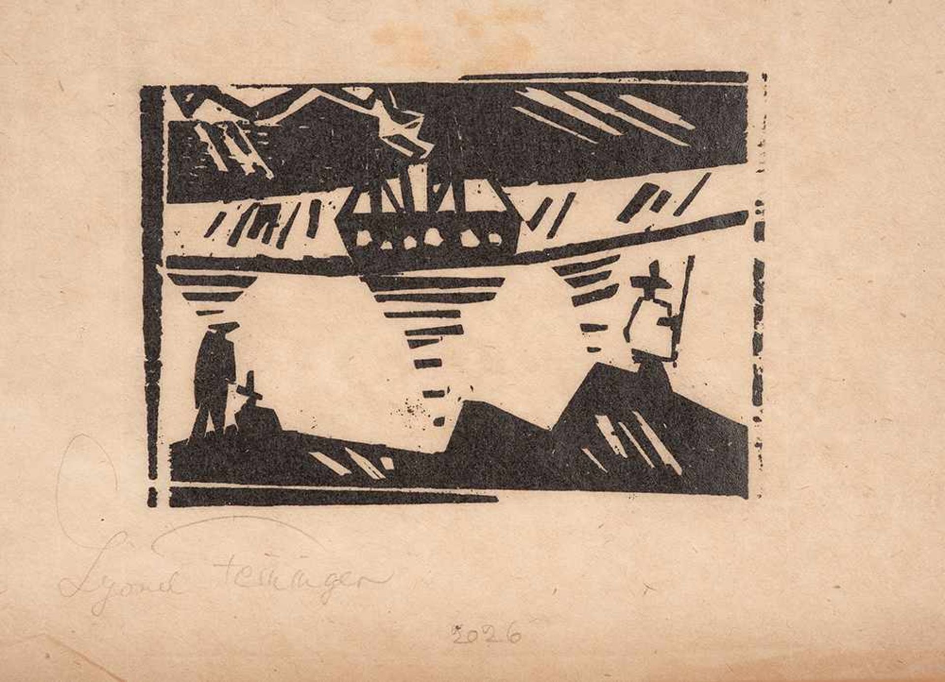 Lyonel Feininger (1871 – New York – 1956)Angler und Dampfer.Holzschnitt auf Jap