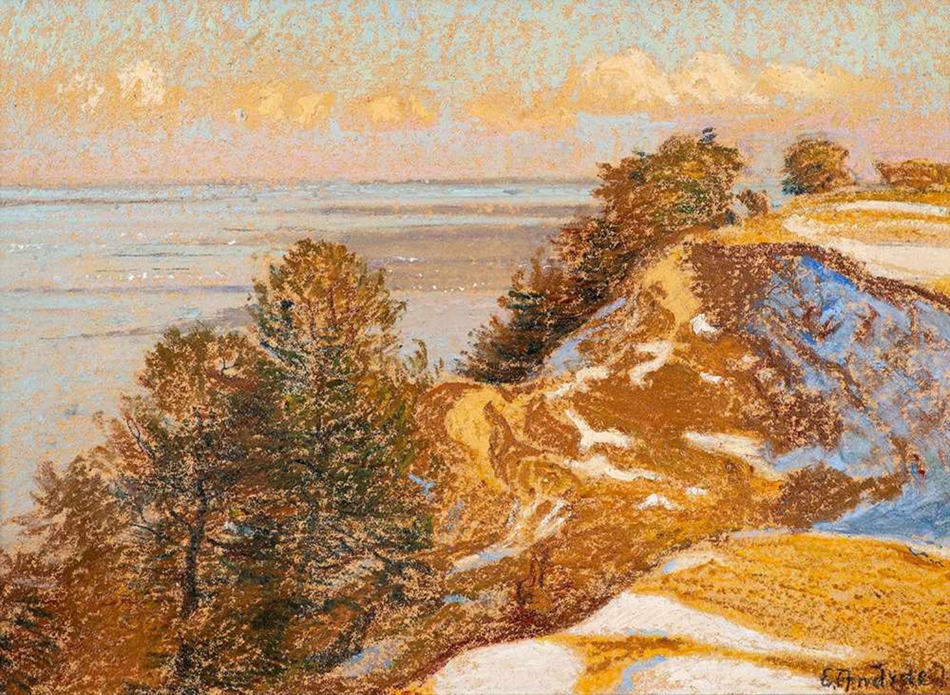 Elisabeth Andrae (1876 Leipzig – 1945 Dresden)Steilküste im Winter.Öl auf Hartf