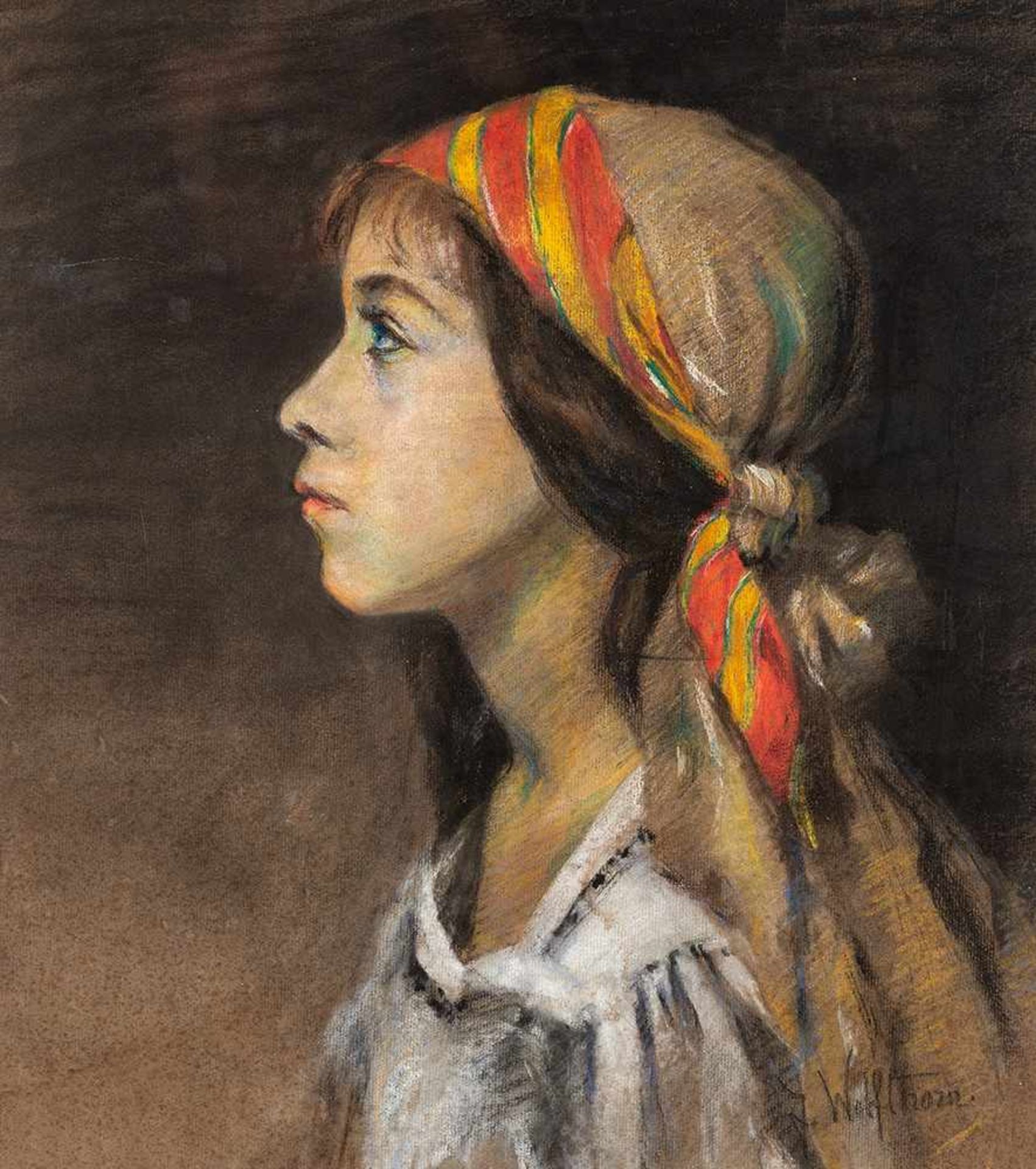 Julie Wolfthorn (1864 Thorn – 1944 Theresienstadt)Junge Schauspielerin.Kohle- und