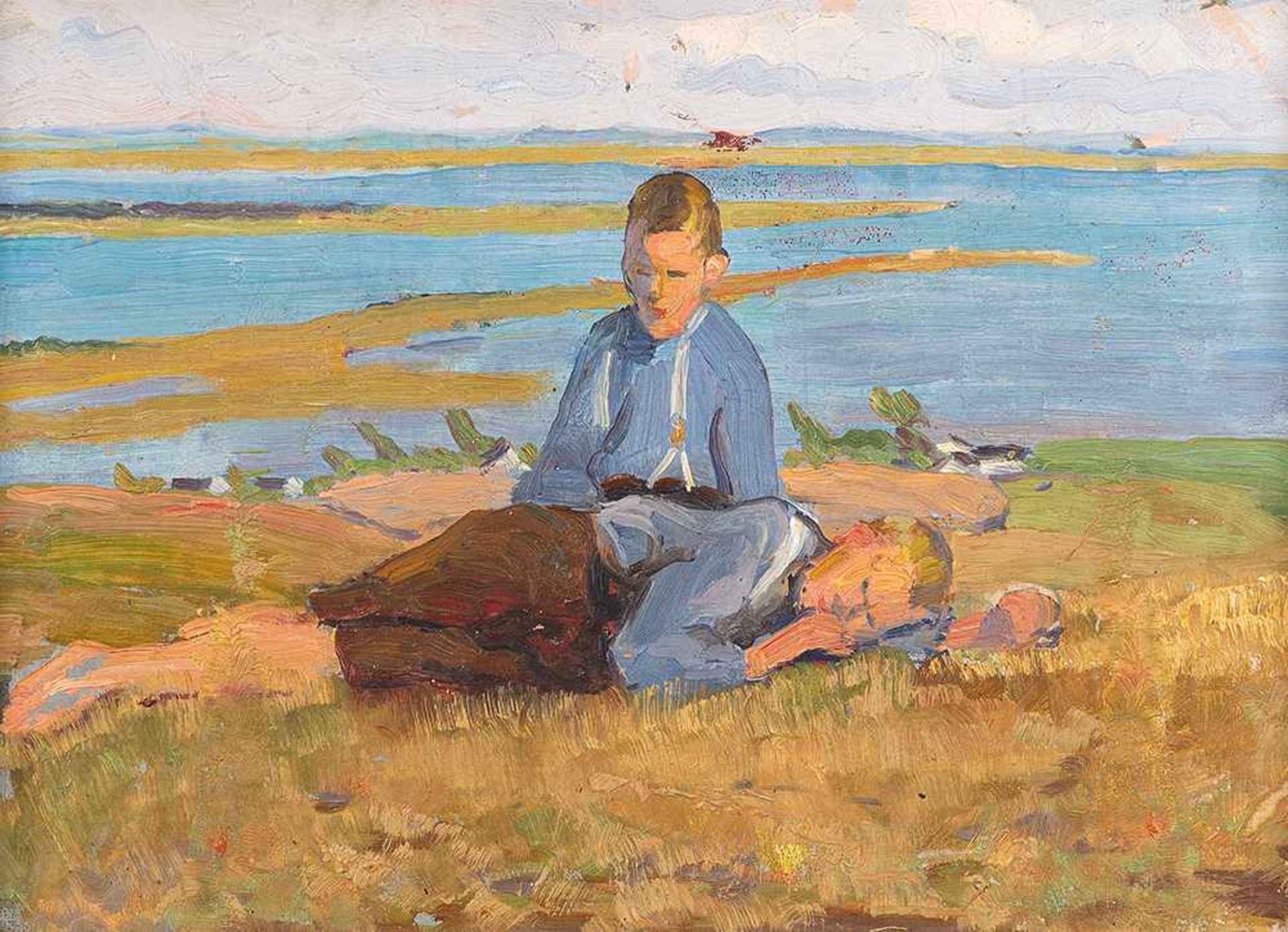 Elisabeth Büchsel (1867 – Stralsund – 1957)Fischerjungen auf Hiddensee.Öl auf