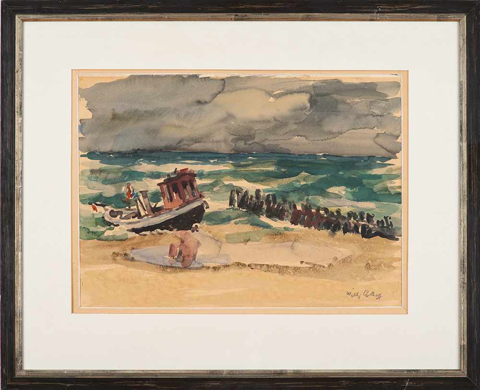 Willy Colberg (1906 – Hamburg – 1986)Fischerboot an der Ostsee.Aquarell auf Bü - Image 2 of 3