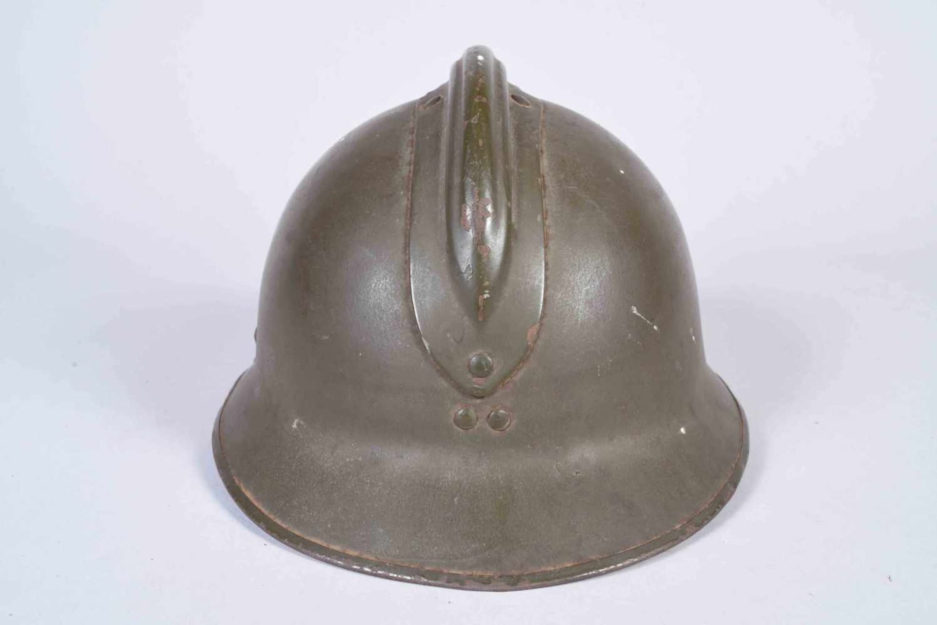 Casque Adrian modèle 26. Attribut infanterie Modèle 15 Fabricant Carpentier. Coque B. Peinture verte - Bild 3 aus 6