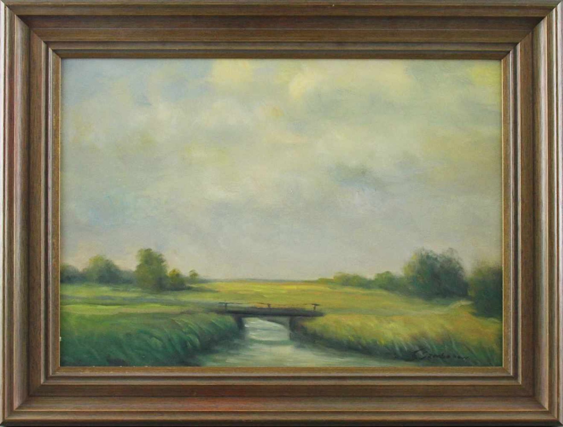 Feodor Szerbakow (1911 - 2009) - Öl auf Hartfaserplatte, "Sommer im Worpswedermoor mit Moorgraben