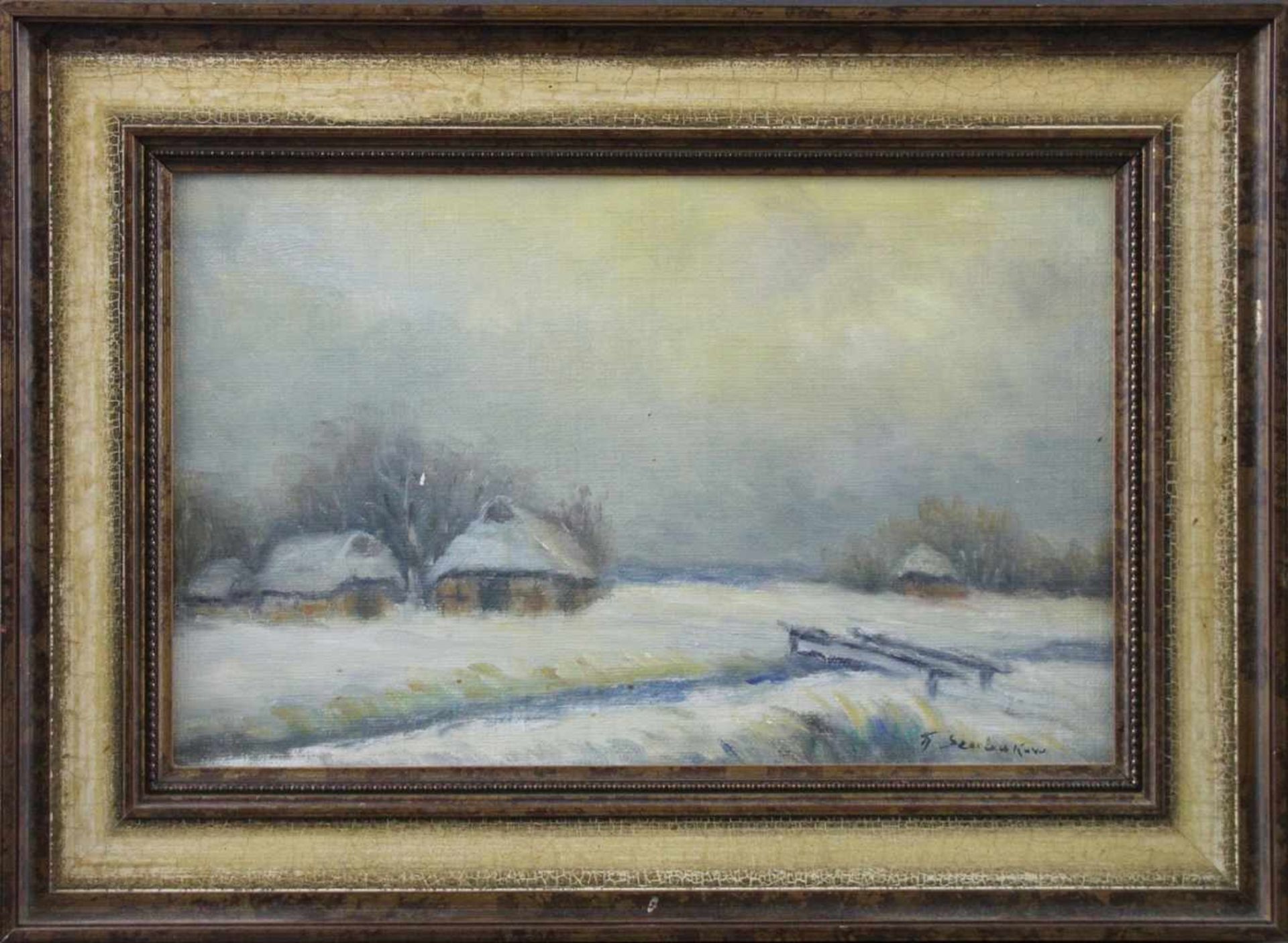 Feodor Szerbakow (1911 - 2009) - Öl auf Hartfaserplatte, "Winter im Worpsweder Moor", unten rechts