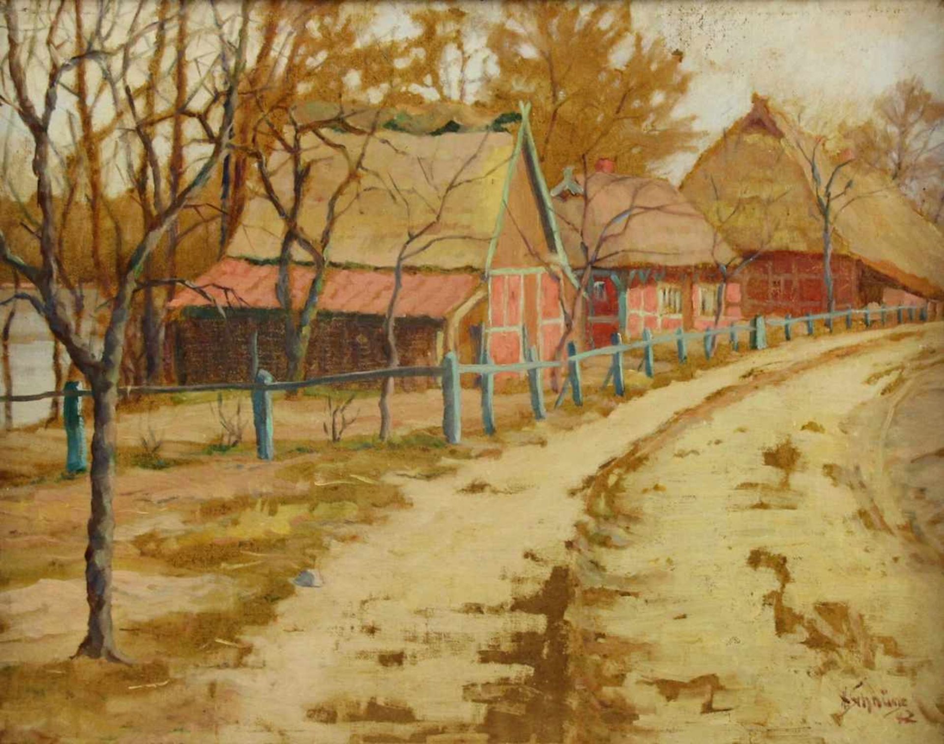 Hugo Schnüge (1875 - 1960) - Öl auf Leinwand, "Spätherbst in Schleswig-Holstein mit alten - Bild 2 aus 4