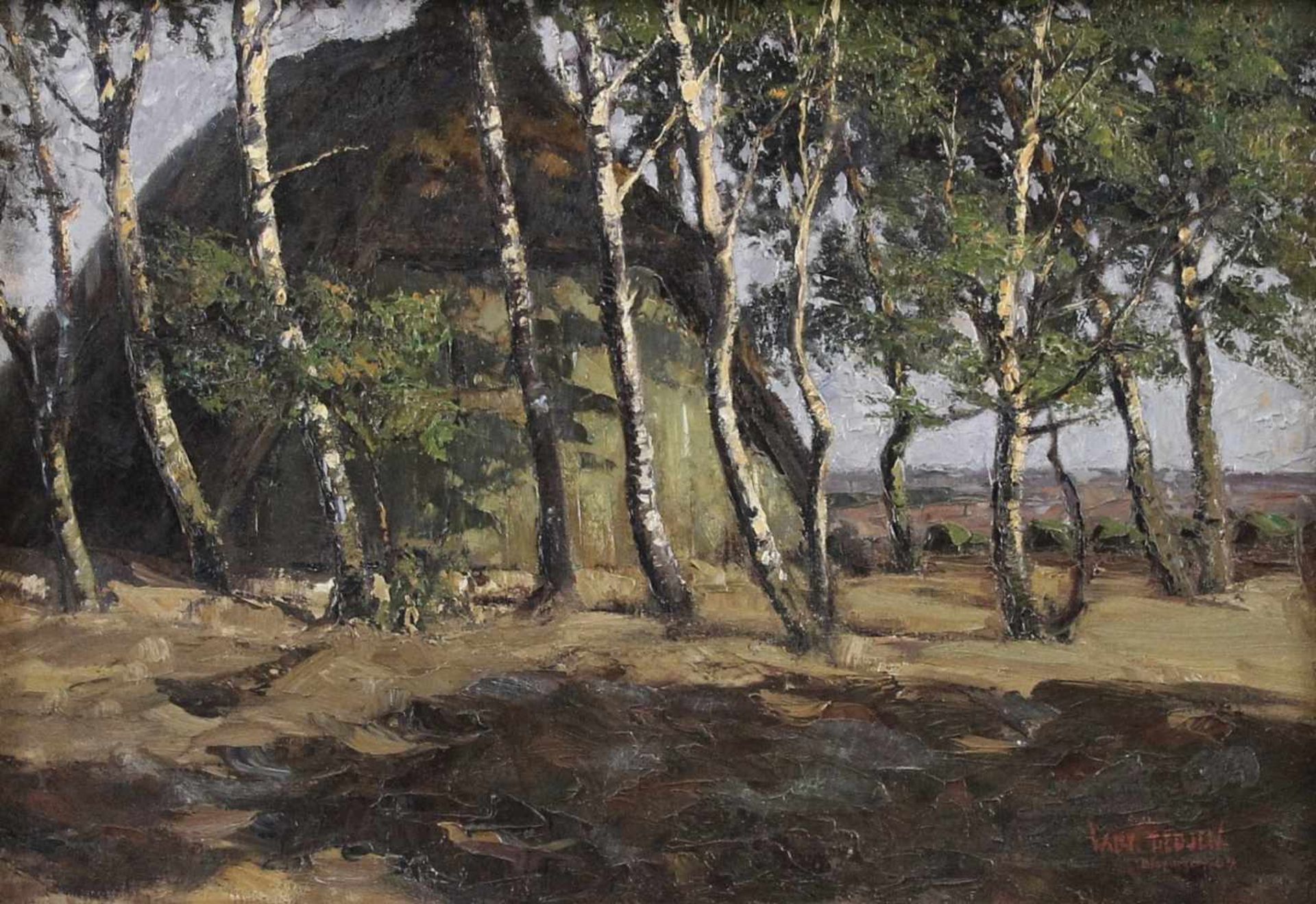 Willy Tiedjen (1881 - 1950) - Öl auf Leinwand, "Schafkoven in Bispingen", (19)04, unten rechts in - Bild 2 aus 4