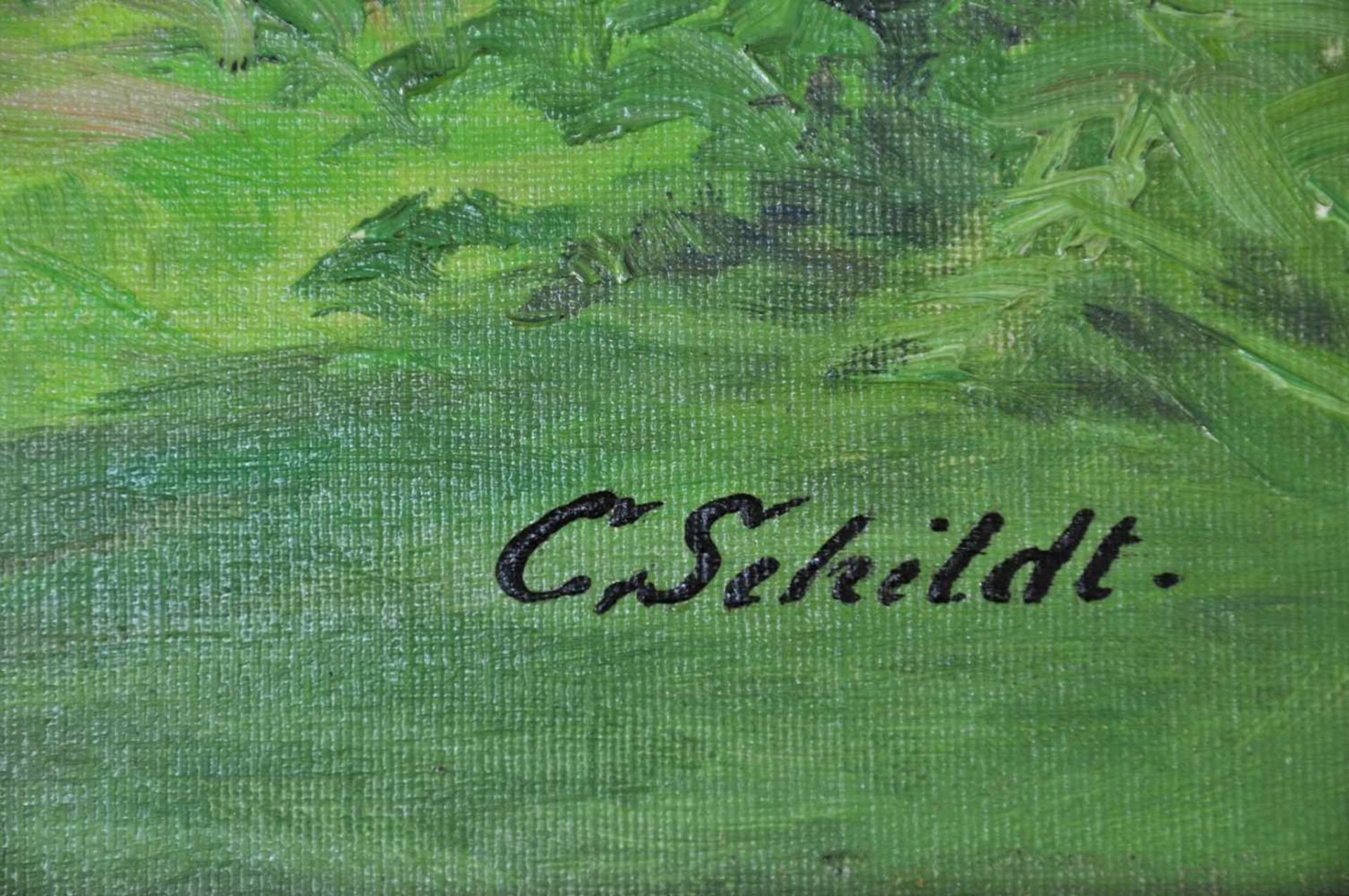 Carl Schildt (1851 - 1920) - Öl auf Leinwand, "Am Waldrand", unten rechts handsigniert "C. Schildt", - Bild 4 aus 4