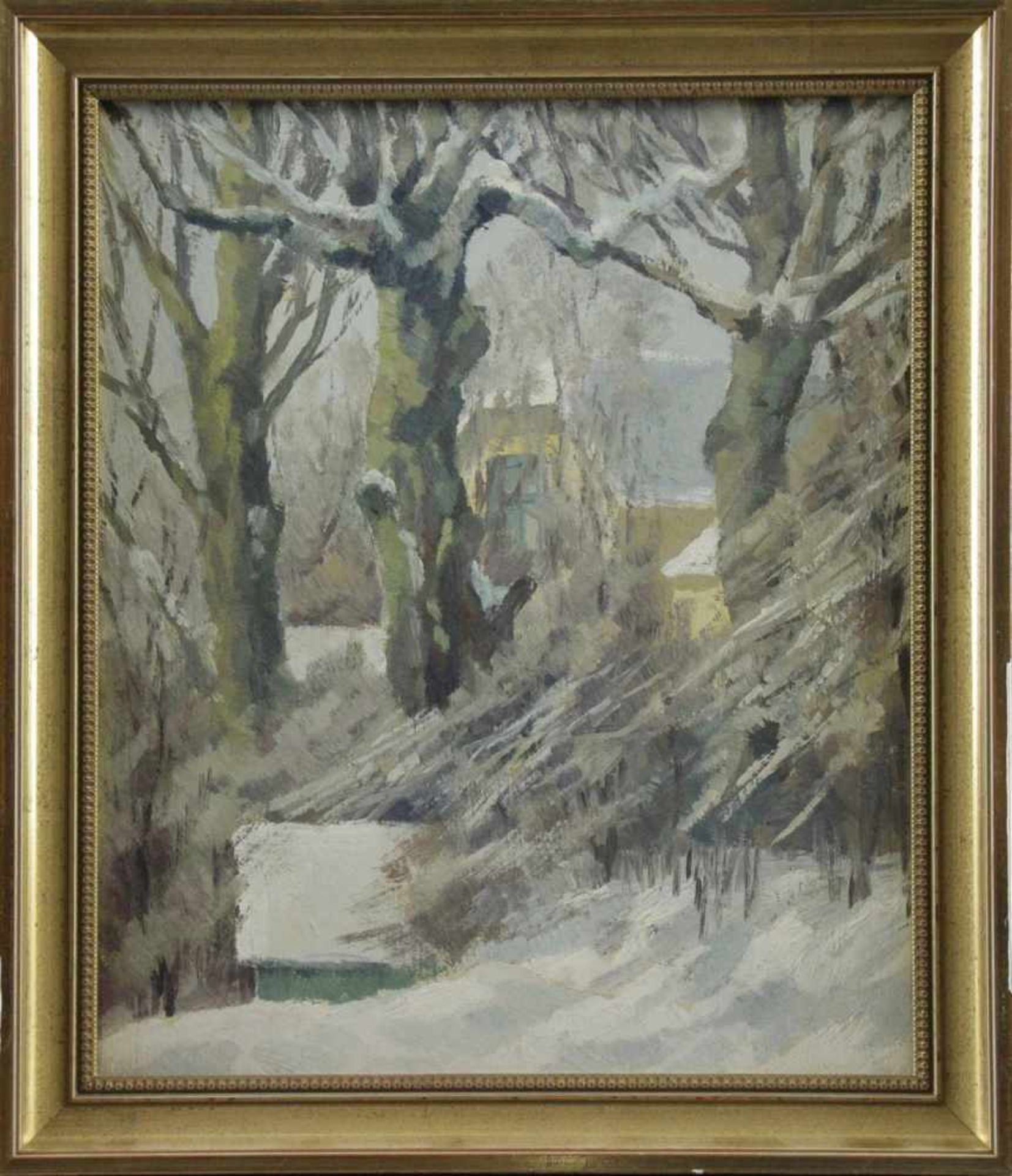 Johannes Ridder (1886 - 1969) - Öl auf Malkarton, "Winter in Blankenese", verso beschrieben "