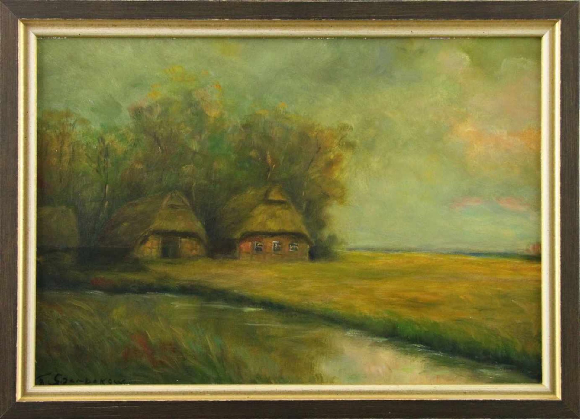 Feodor Szerbakow (1911 - 2009) - Öl auf Hartfaserplatte, "Abendstimmung im Worpswerder Moor",