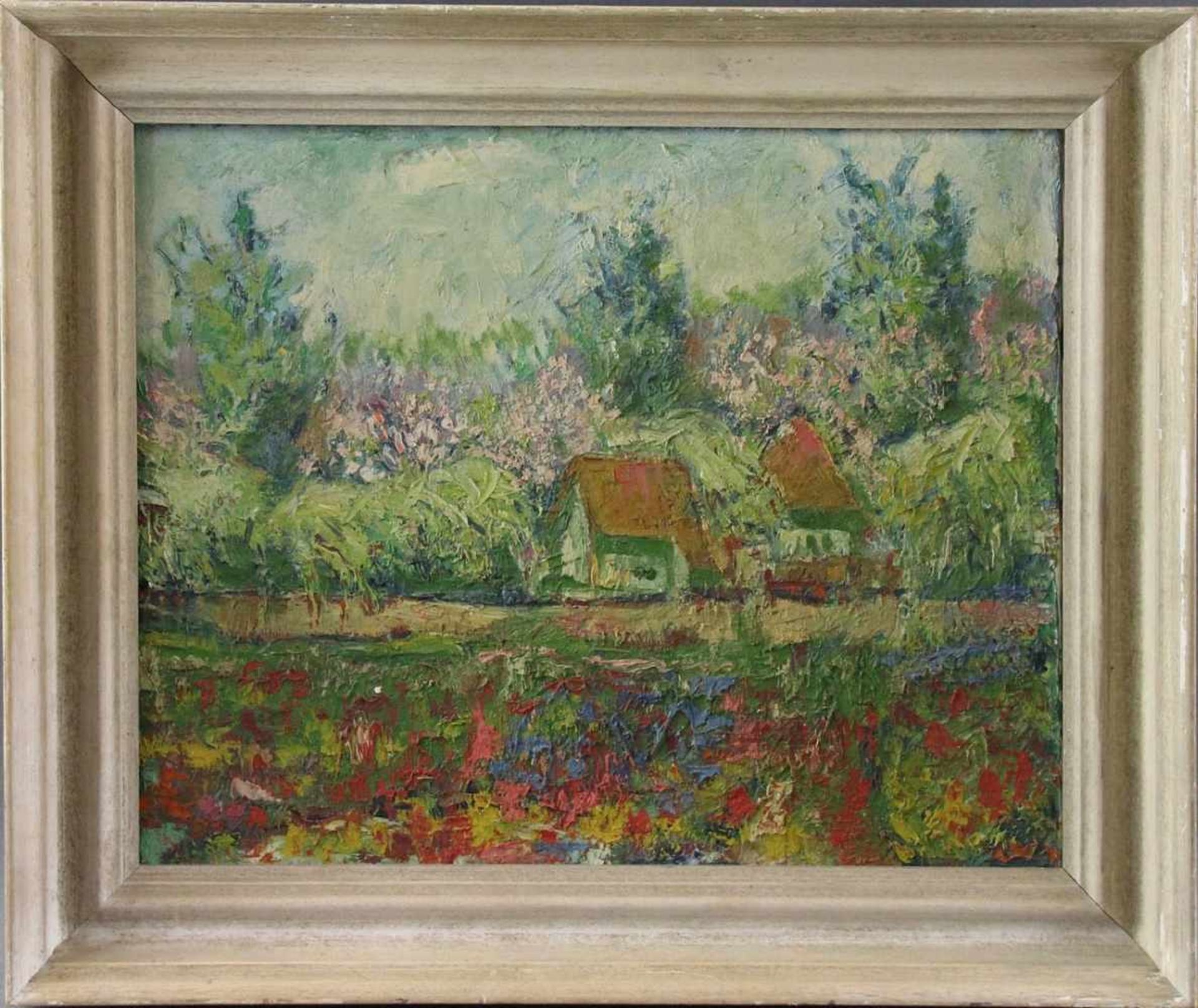 Impressionist (Mitte 20. Jhd.) - Öl auf Leinwand, "Französische Landschaftsimpression mit Maison