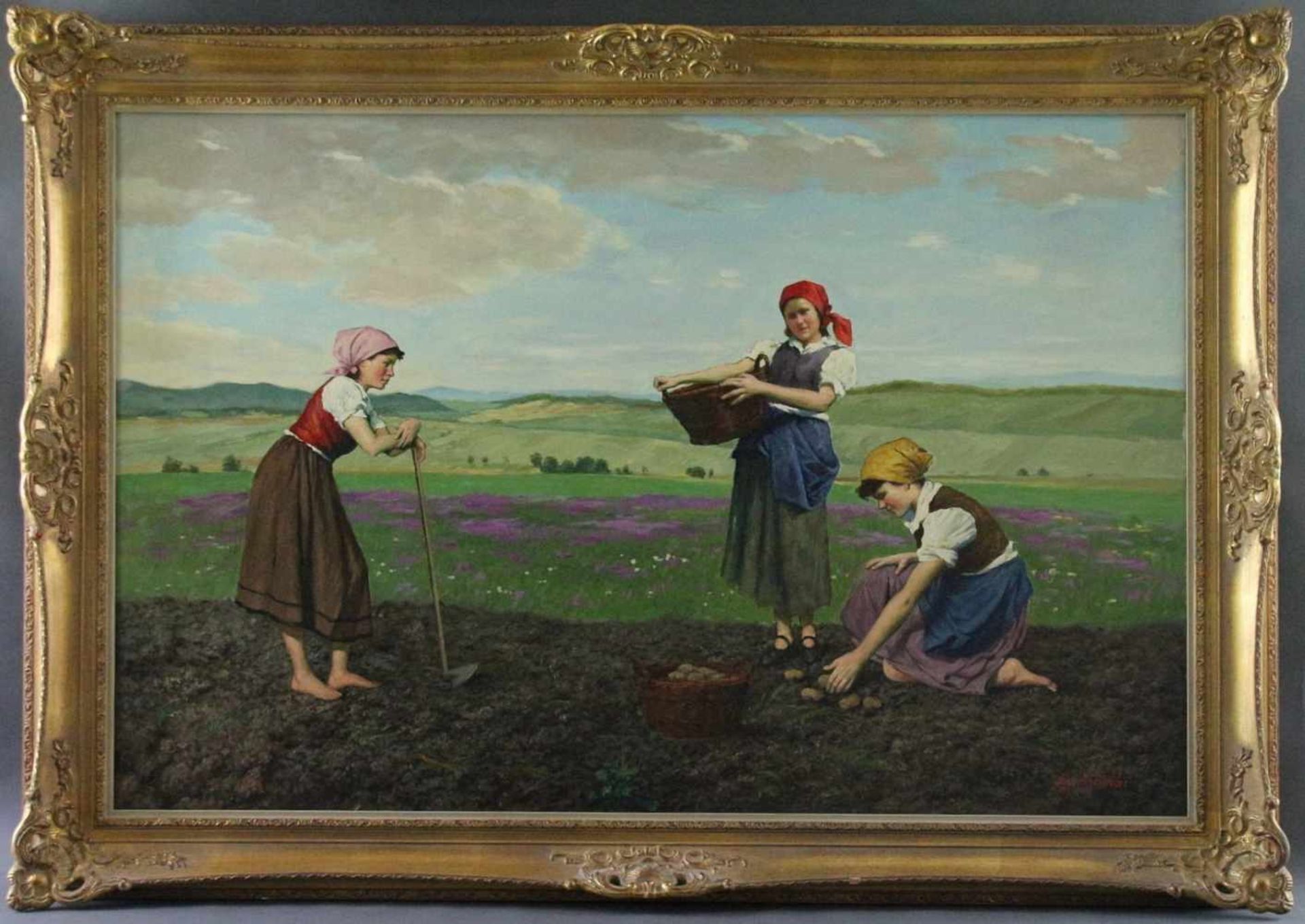 Lajos Rezes Molnar (1896 – 1989) - Öl auf Leinwand, "Junge Landarbeiterinnen bei der