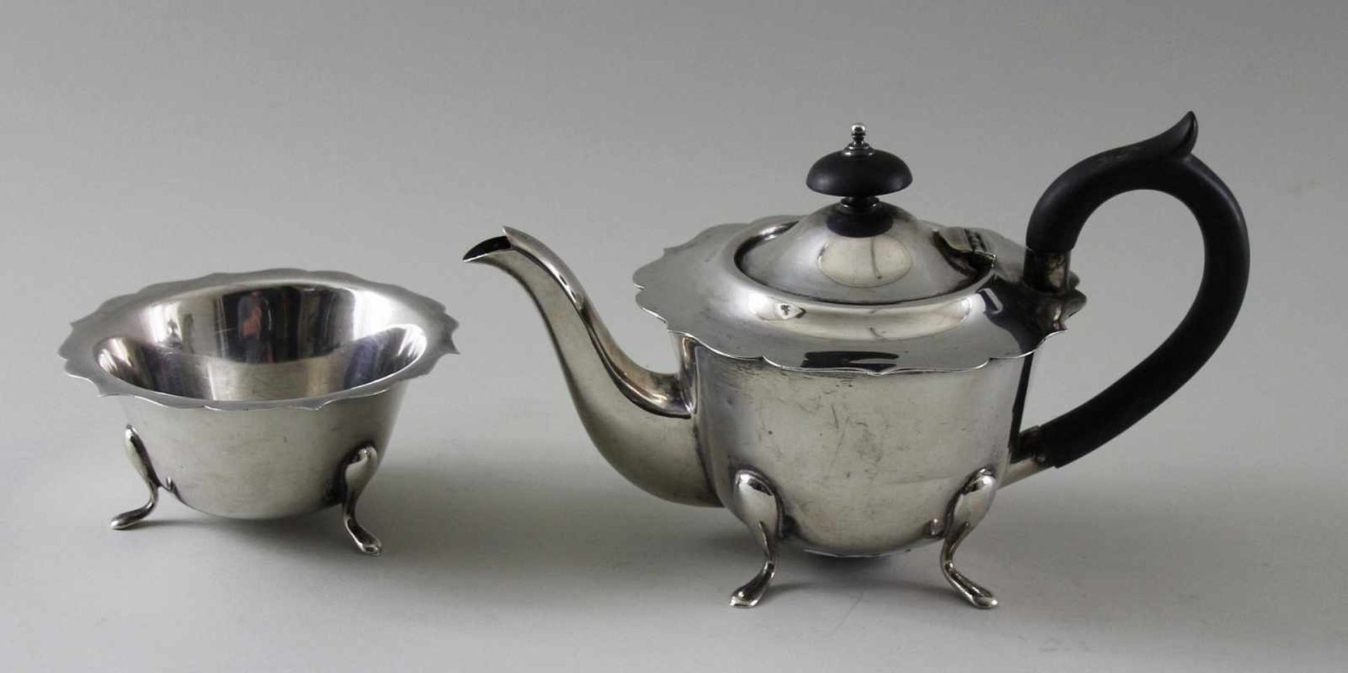 Kleine Teekanne und Zuckerschale, 925er Sterlingsilver, England, Sheffield, E. Viners, 1916,