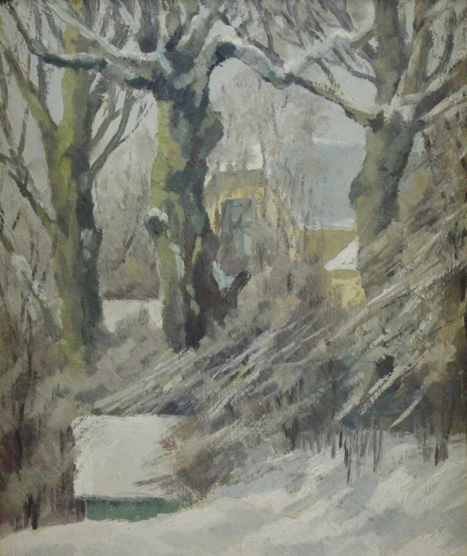 Johannes Ridder (1886 - 1969) - Öl auf Malkarton, "Winter in Blankenese", verso beschrieben " - Bild 2 aus 3