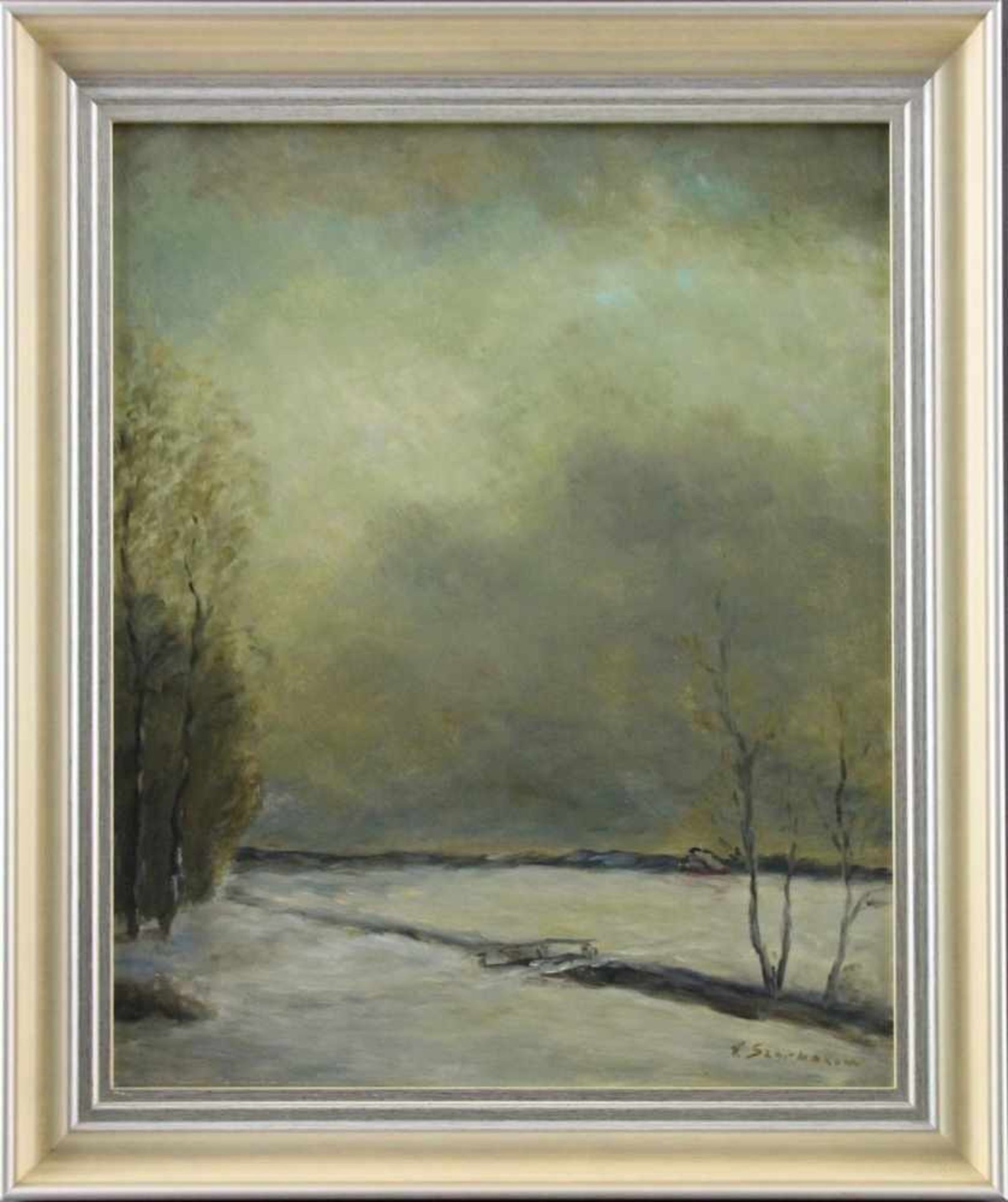 Feodor Szerbakow (1911 - 2009) - Öl auf Hartfaserplatte, "Kalter Wintertag", unten rechts