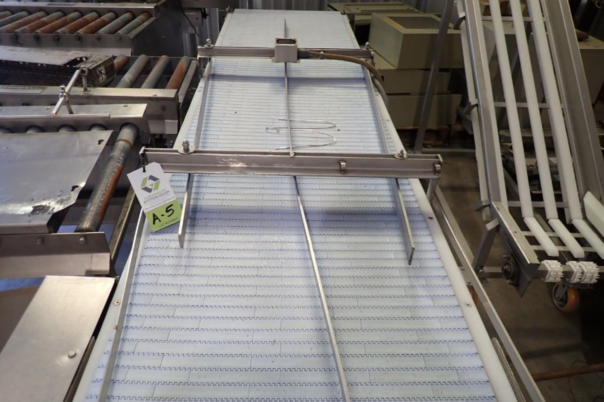 Plastic belt conveyor, 112 in. long x 26 in. wide x 37 in. tall - Image 5 of 5