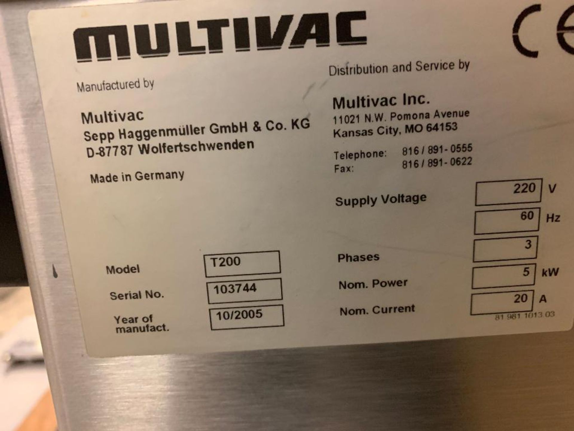 Multivac Vacuum Tray Sealer, Model T200 - Image 7 of 9