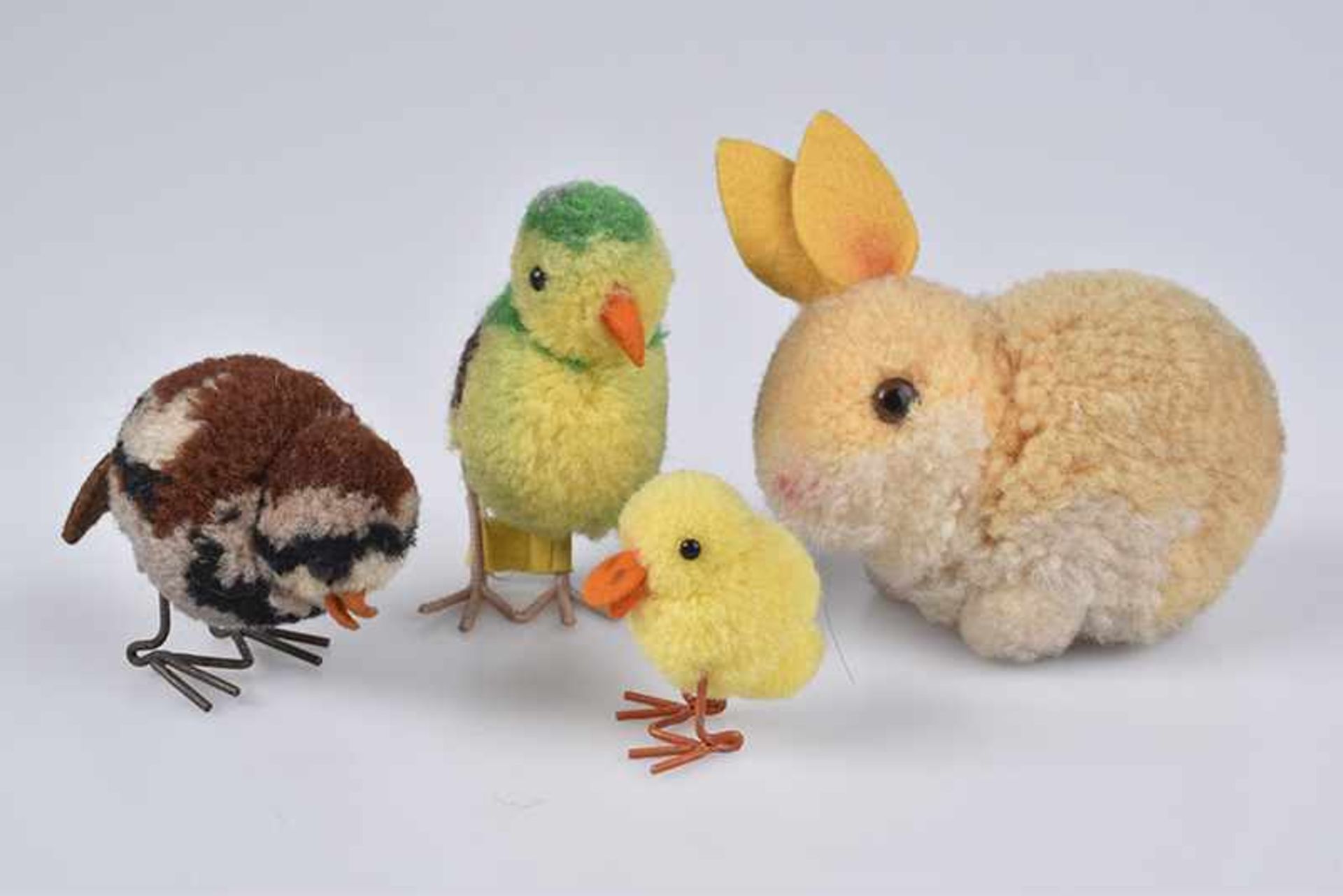 STEIFF 4 Wollminiaturen, 2x Vogel, Entenküken, Hase, Z 1-2