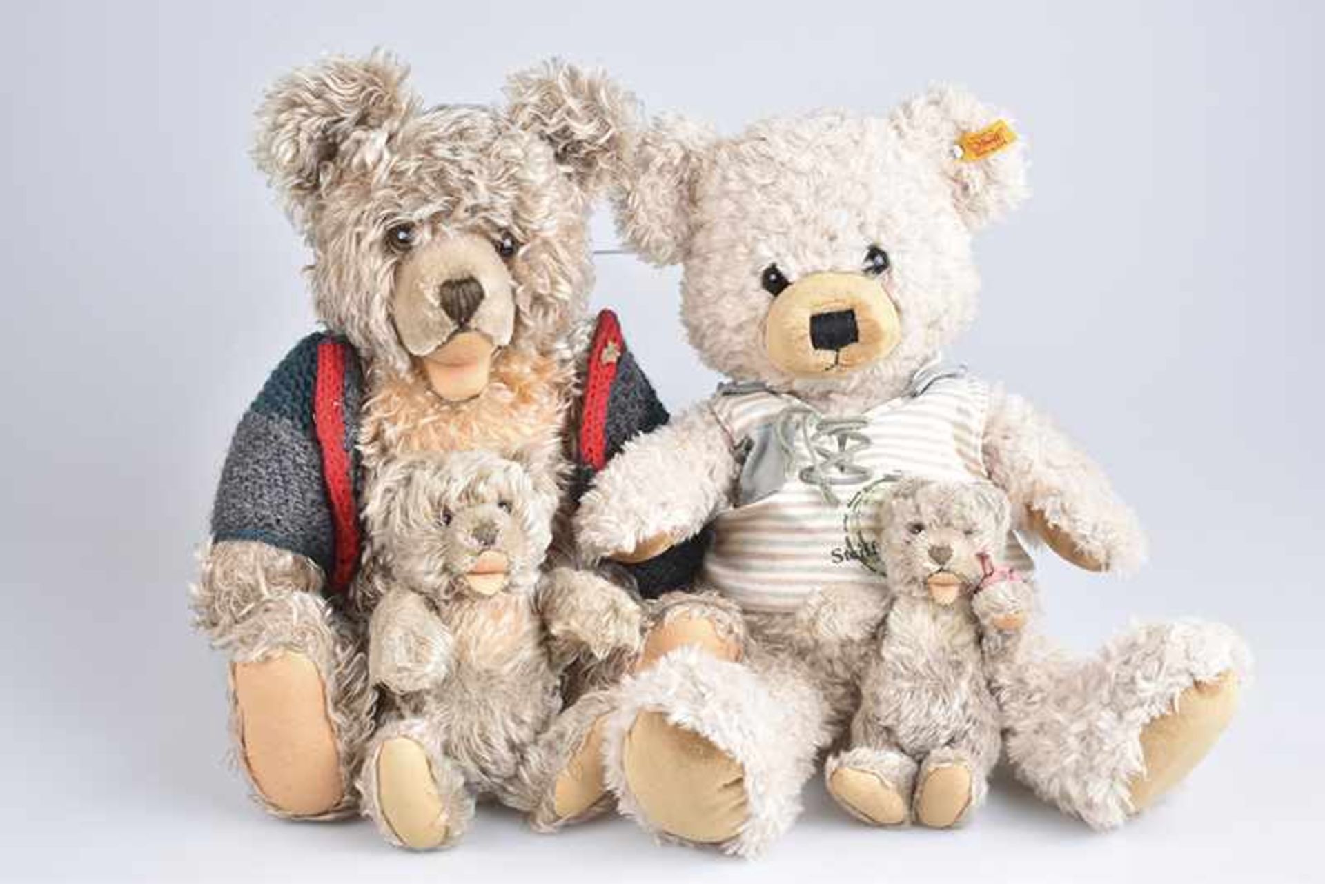 STEIFF 4 Bären, Teddy Lenni, KF, 109508, 3x Zotty, Mohair, 60er/70er Jahre, 43 cm, 22 cm und 17