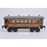 BING Personenwagen 13638, S1, Blech, teakbraun, Holzmaserung, CL, 4 AT, L 34 cm, 4 Dachlüfter,