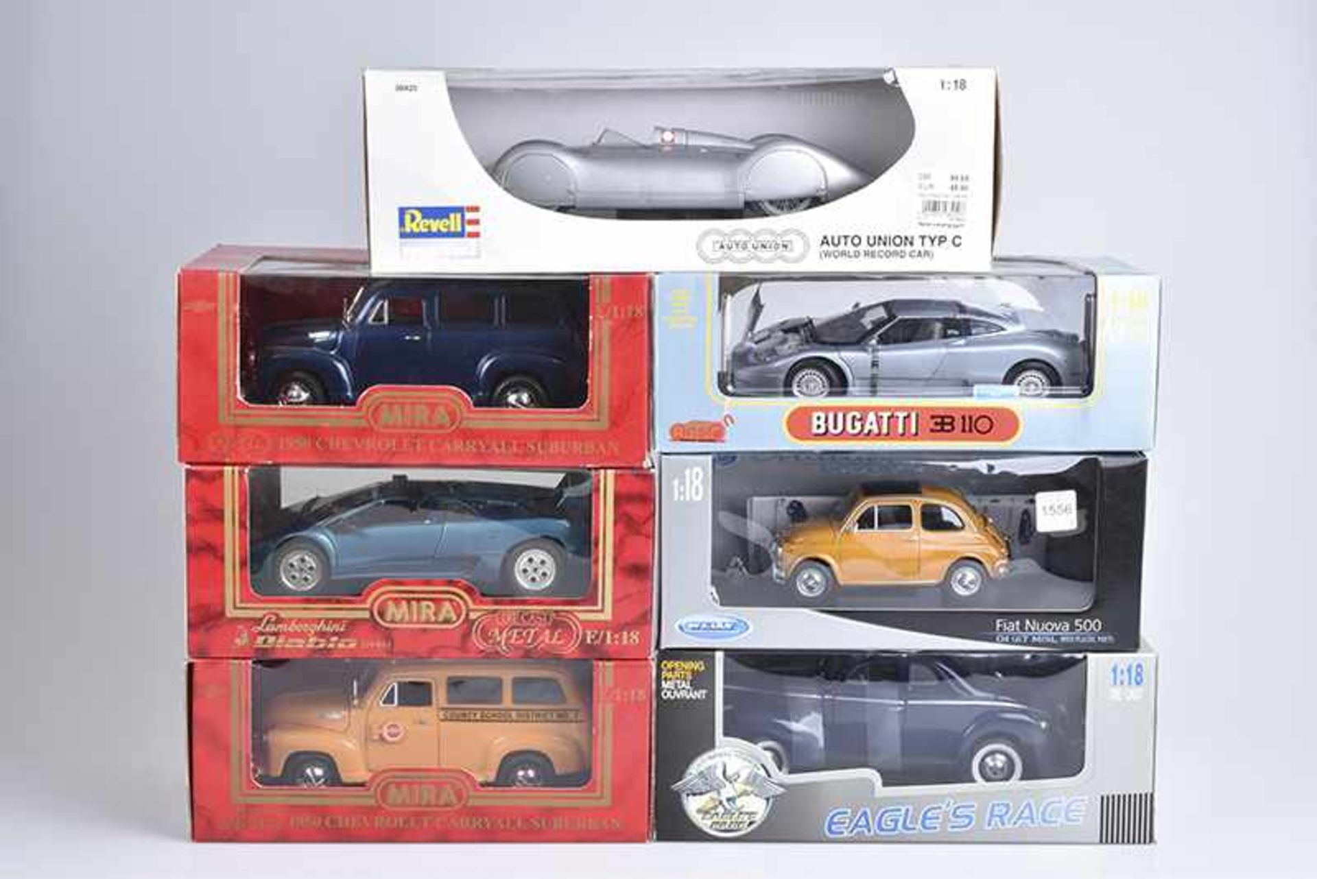 REVELL/ MIRA/ WELLY u.a. 7 Modellautos, Metall, Kunststoffteile, M 1:18, 1940 Ford Deuxe Coupe,