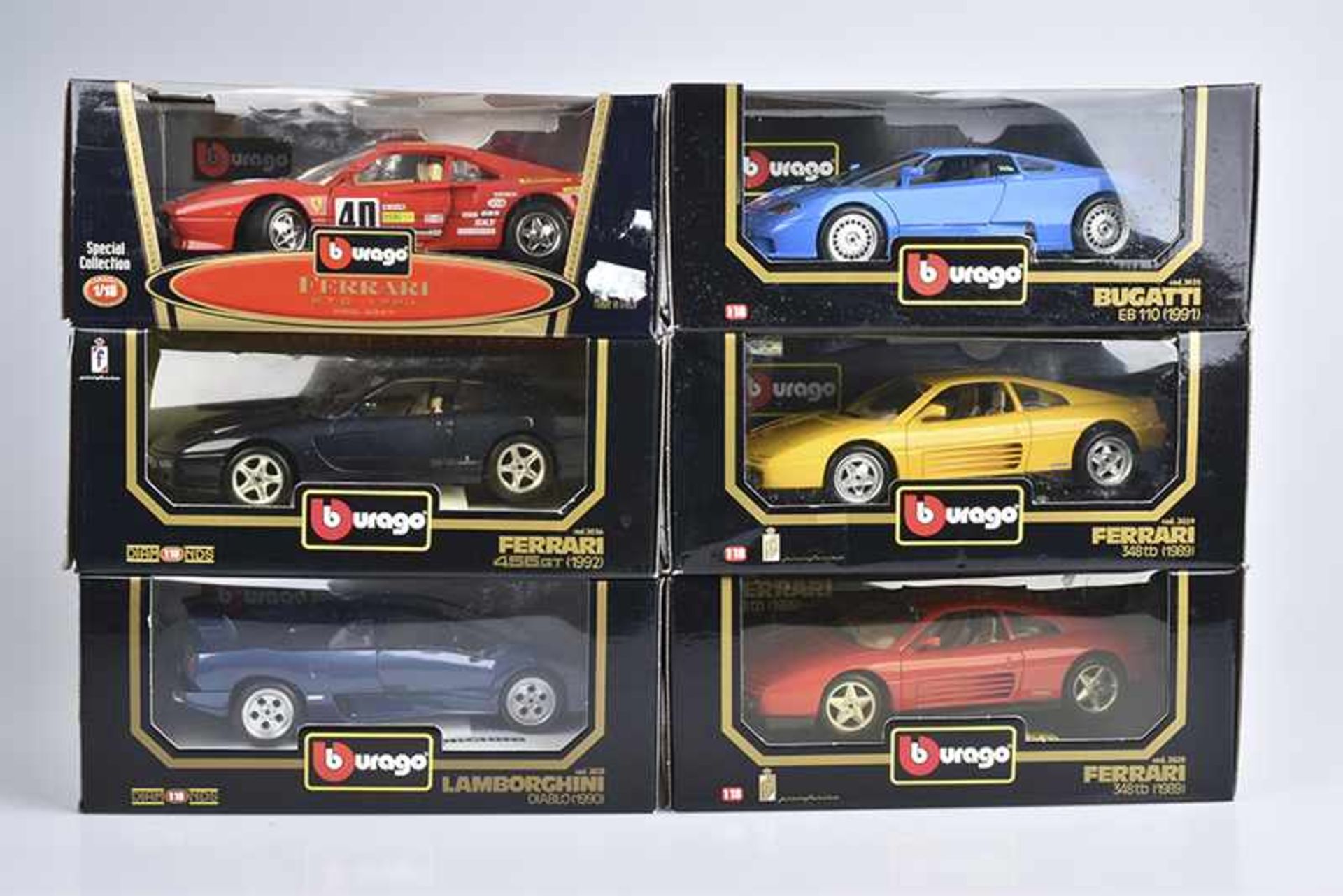 BURAGO 6 Modellautos, Metall, Kunststoffteile, M 1:18, Ferrari 456 GT (1992), Lamborghini Diablo (