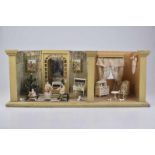 HIGHLIGHT ! Puppenstube mit Erker - Elfenbeinzimmer, Holzgehäuse, 63x23x25,5 cm, aussen bemalt,