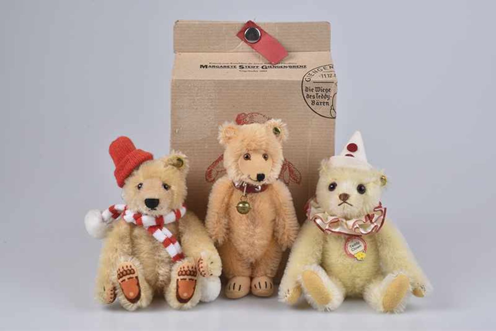 STEIFF 3 kleine Teddybären, alle Knopf, Replica, Teddy Baby 1931, limitierte Auflage, USA, Nr.