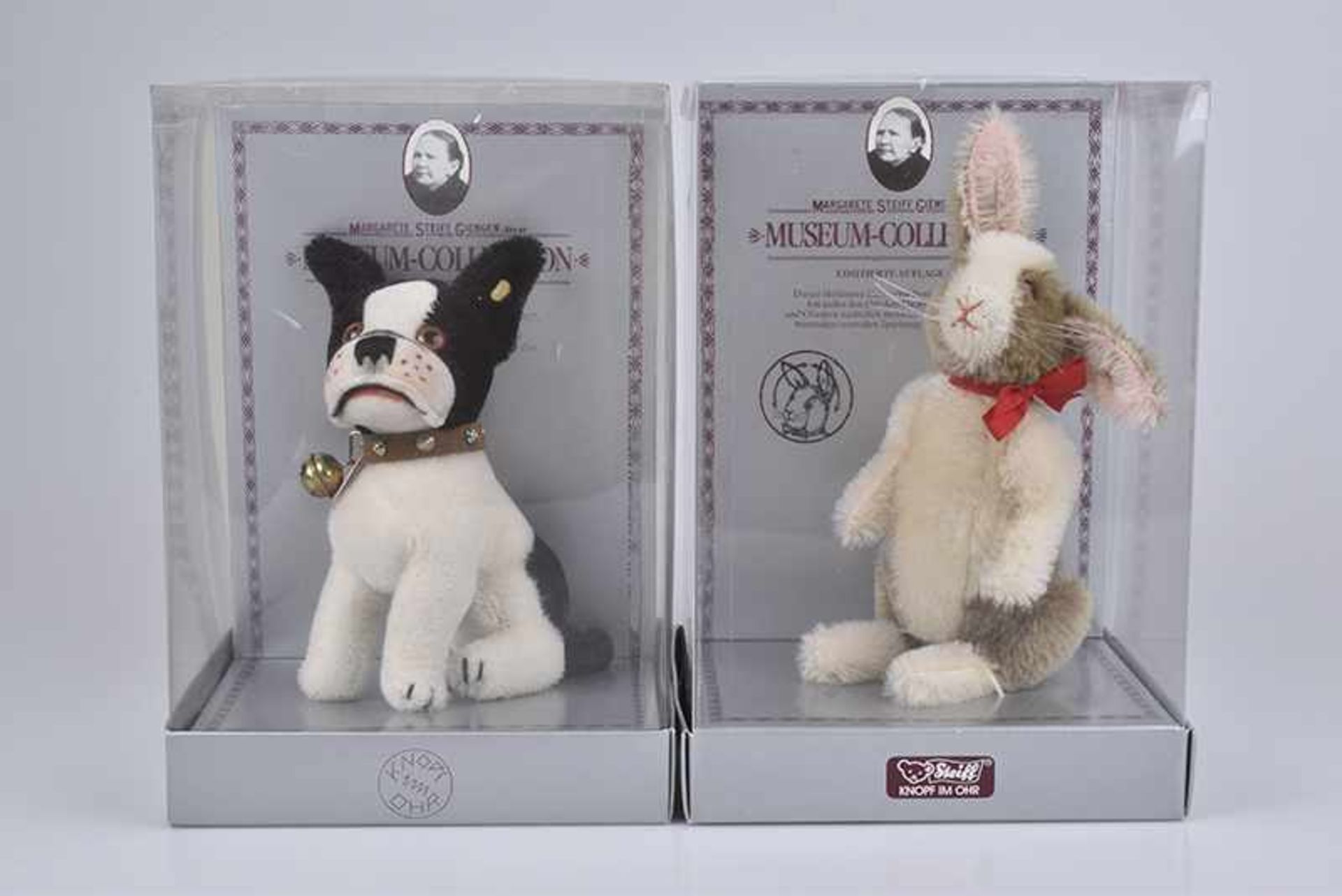 STEIFF 2 Tiere, Replica, Museum-Collection, "Holländer Hase 1911", K, Nr. 0095/17, Mohair,