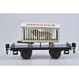 MÄRKLIN Güterwagen 1983T, S0, Blech, blau/ schwarz, HL, Plattformwg., Tierwagen mit Löwen als