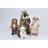 STEIFF 3 Tiere, KFS, 15 - 26 cm, Raggy Waschbär, Nr. 071478, Cockie Erdmännchen, Nr. 045257, Goldi