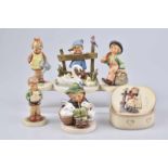 GOEBEL/ HUMMEL 5 Figuren + 1 Herzdose, Porzellan, polychrome Bemalung, blaue Manufakturmarke,