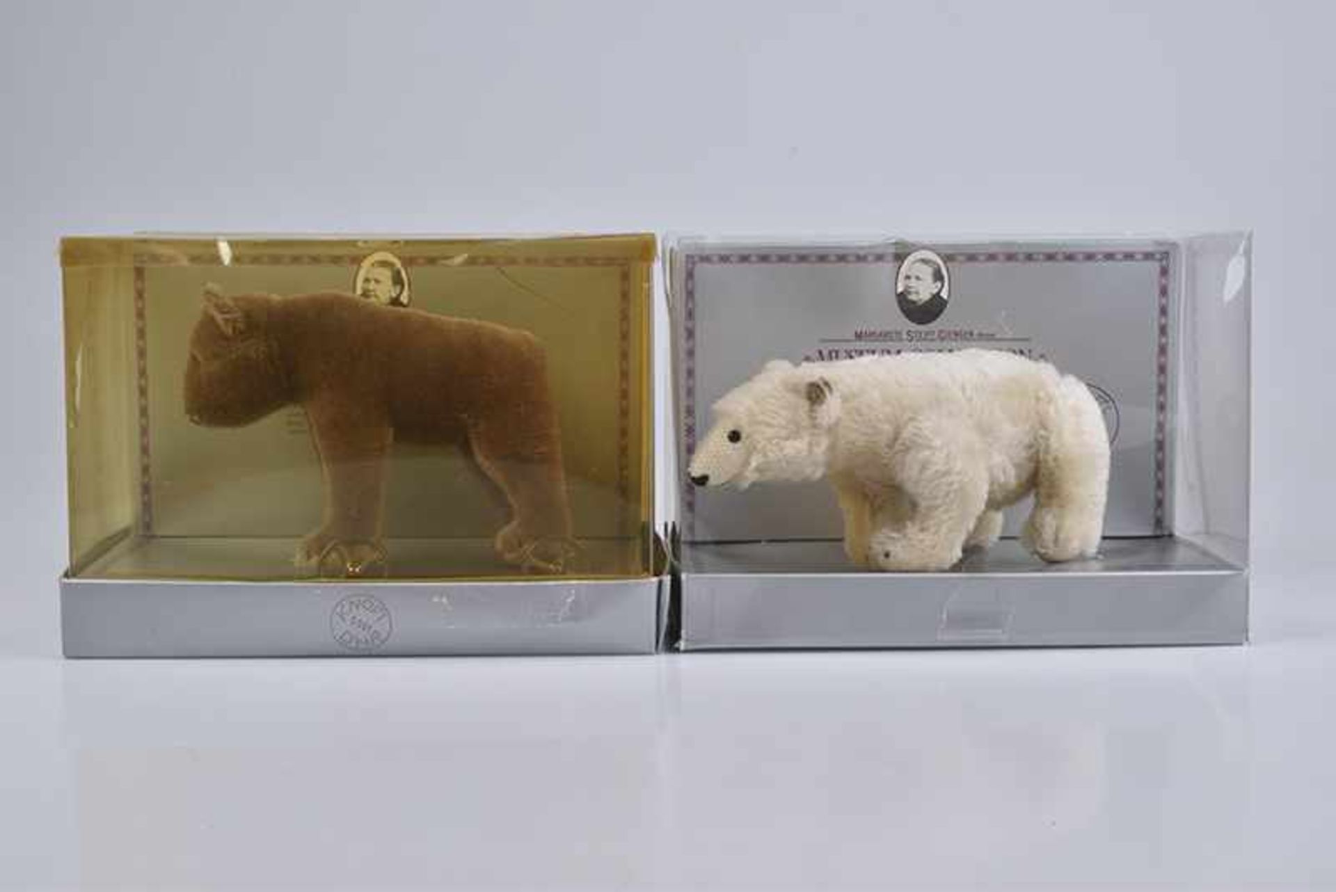 STEIFF "Bär auf Rädern 1905" und "Polarbär 1909", Replica, Museum-Collection, Mohair, Bär auf