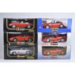 BURAGO 6 Modellautos, Metall, Kunststoffteile, M 1:18, Jaguar E Cabriolet (1961), 2x Ferrari F50 (
