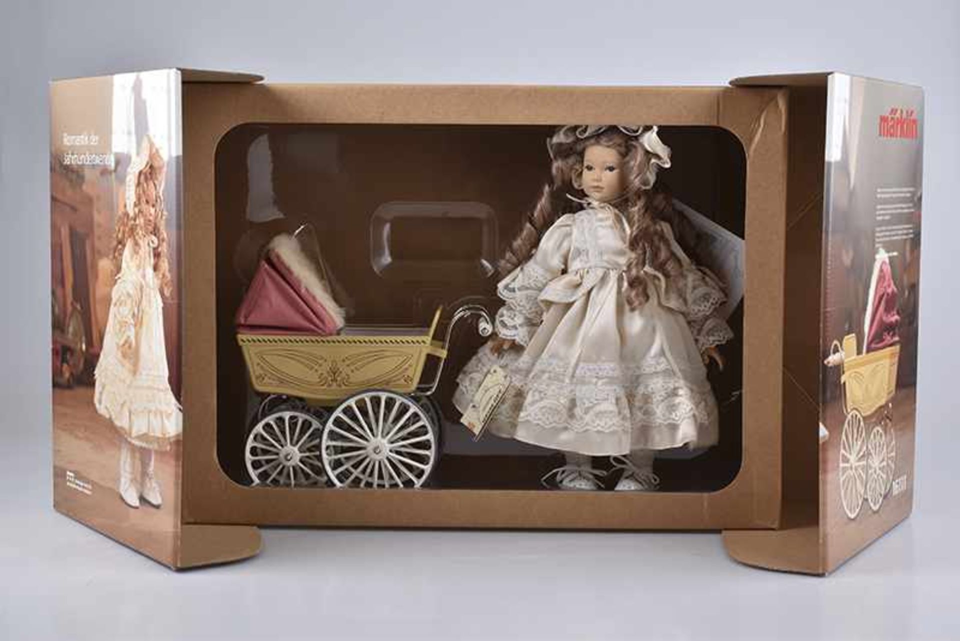 MÄRKLIN Puppenwagen mit HEIDI OTT Puppe, Nr. 16111, Wagen aus Metall/Holz, Verdeck bespannt mit