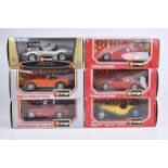 BURAGO 6 Modellautos, Metall, Kunststoffteile, M 1:24, Ferrari GTO (1984), Ford AC Cobra 427 (1965),