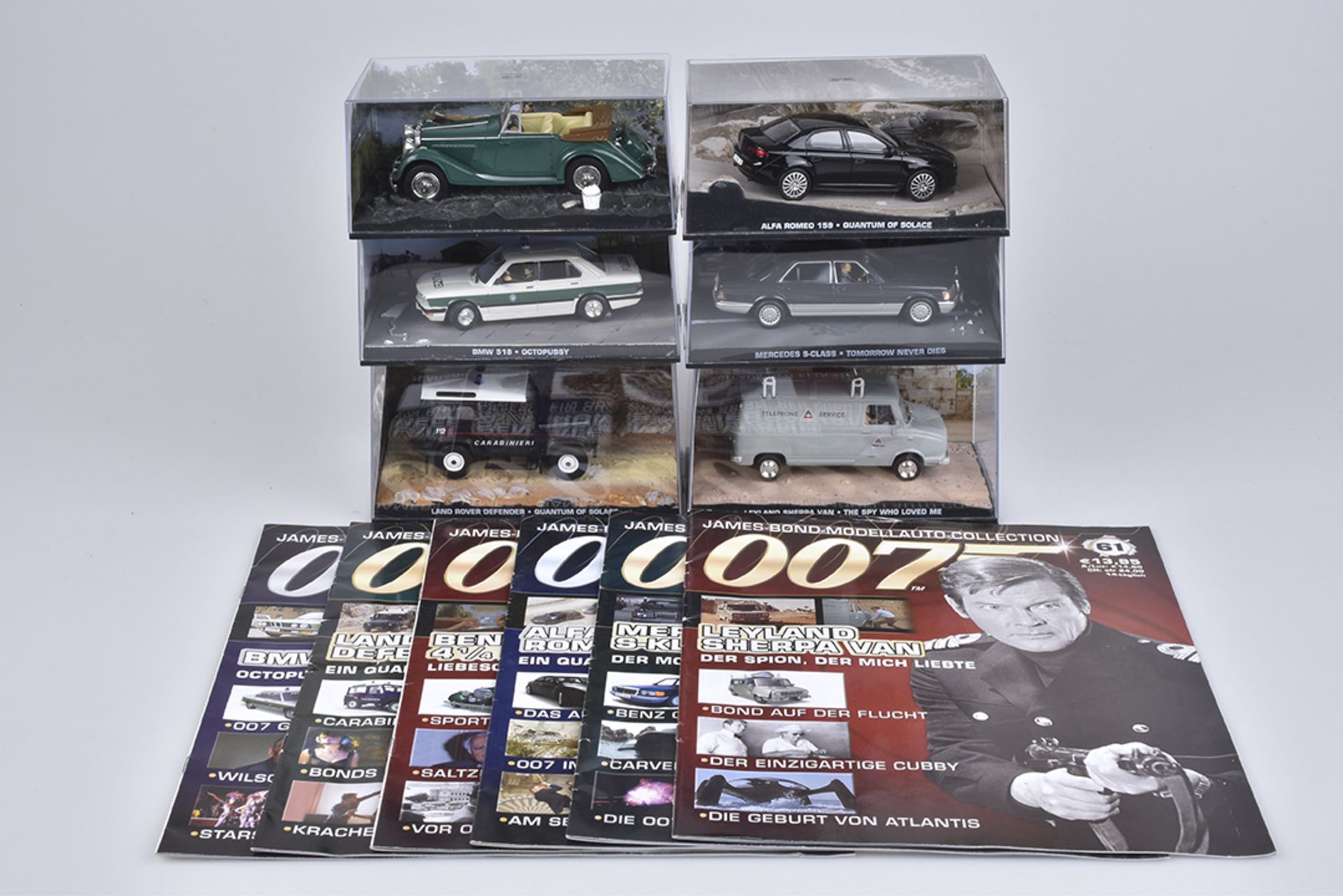 DEAGOSTINI James Bond Collection6 Modellautos mit passenden Magazinen Nr.61-66, Leyland Sherpa