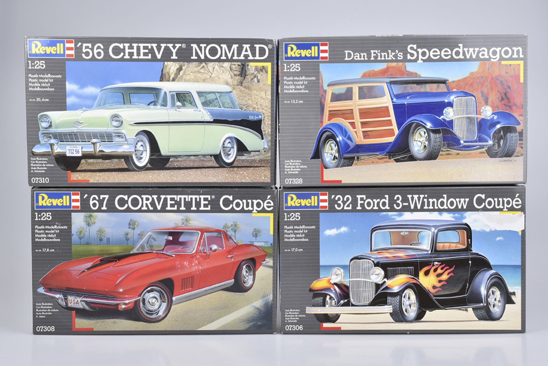 REVELL 4 BaukästenHp, M 1:25, 07328 Dan Fink`s Speedwagon, 07310 '56 Chevy Nomad, 07306 '32 Ford 3-