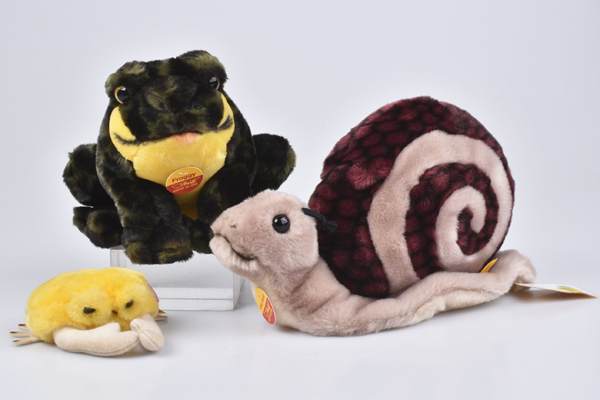 STEIFF 3 Tiere1992-96, 3x KFS, Cosy Snicki Schnecke, Nr. 094910, Cosi Clippy Krabbe, Nr. 095863,