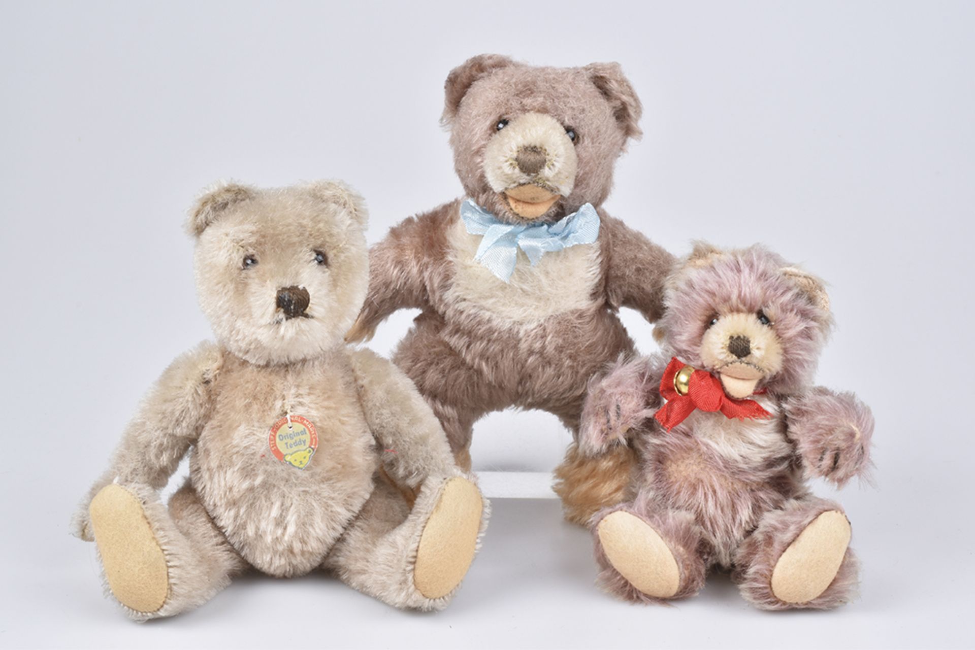 STEIFF 3 Teddybären3x ohne KF, Original Teddy mit Schild, Zotty, Farbe Zimt, sehr selten, Teddybär
