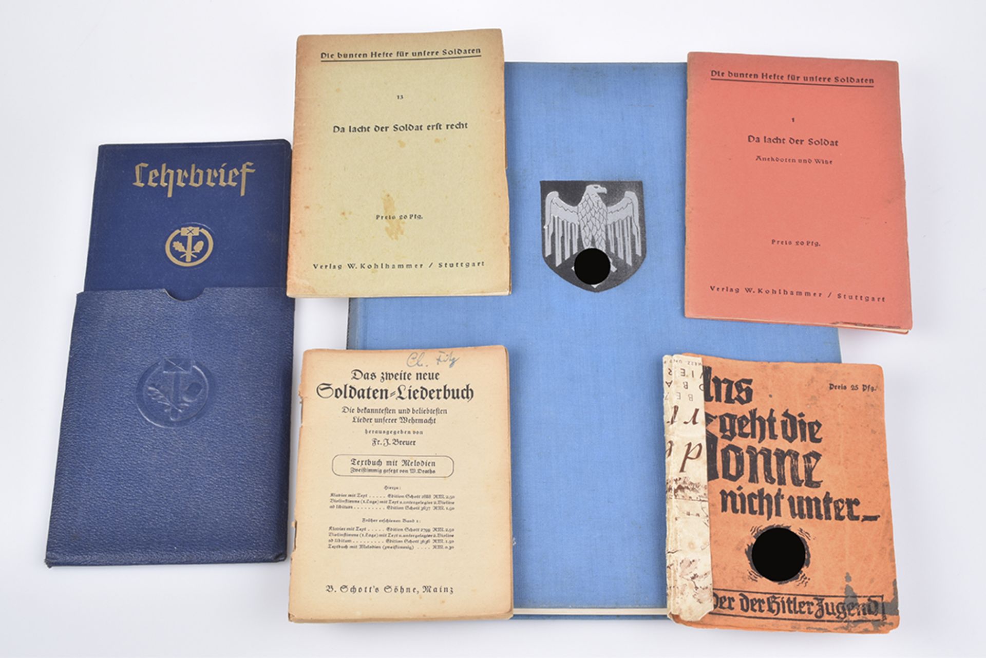 Konv. 5 Teile, Bildband, Bunte Hefte für Soldaten, Liederbuch, Lehrbrief, WK II